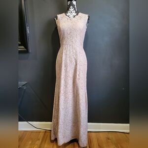 Blush Long Formal Lace Overlay Maxi Dress Size 10 Watters Encore